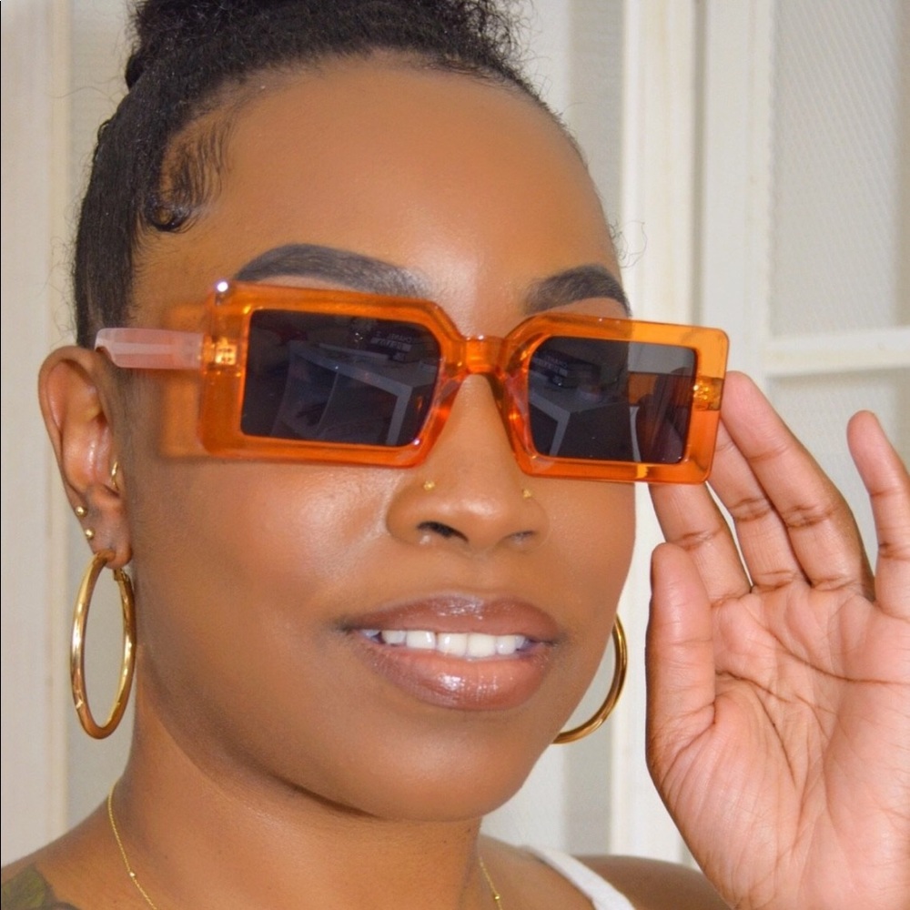 Hot Girl Rectangular Acrylic Sunglasses (Orange)